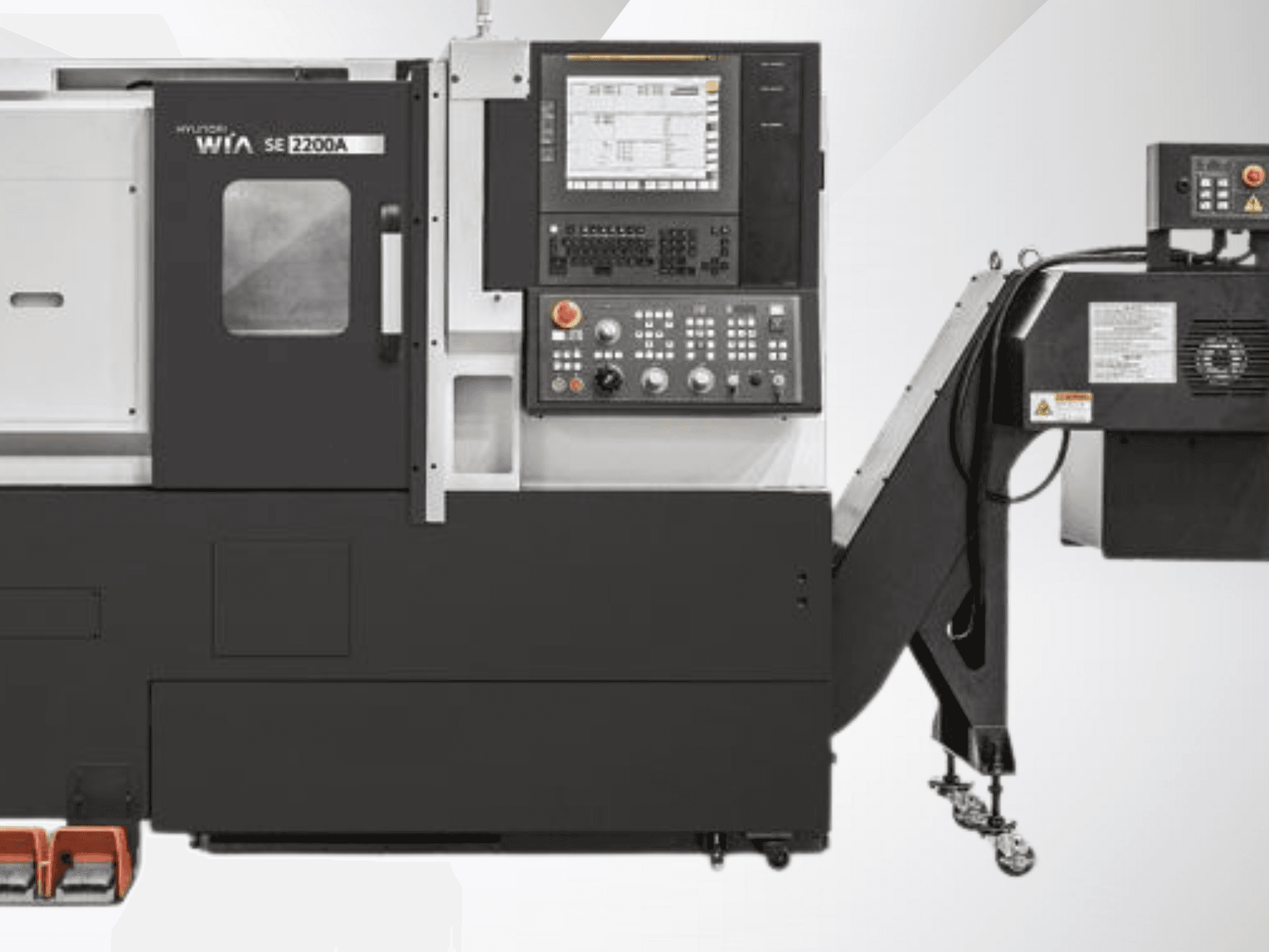 Hyundai WIA SE 2200A CNC-sorvi, etukuva, jossa on ohjauspaneeli ja karamoottori, suunniteltu tarkkuustyöstöön.