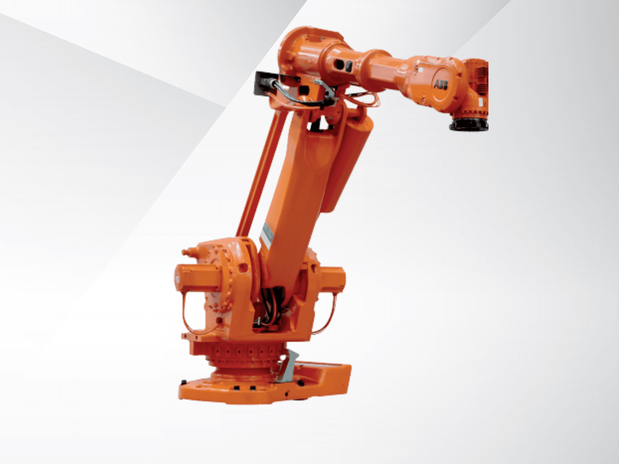 ABB IRB 6650S-90/3.9 -robottivarsi oranssina, sivukuva, jossa näkyvät nivelet ja jalusta teolliseen automaatioon.