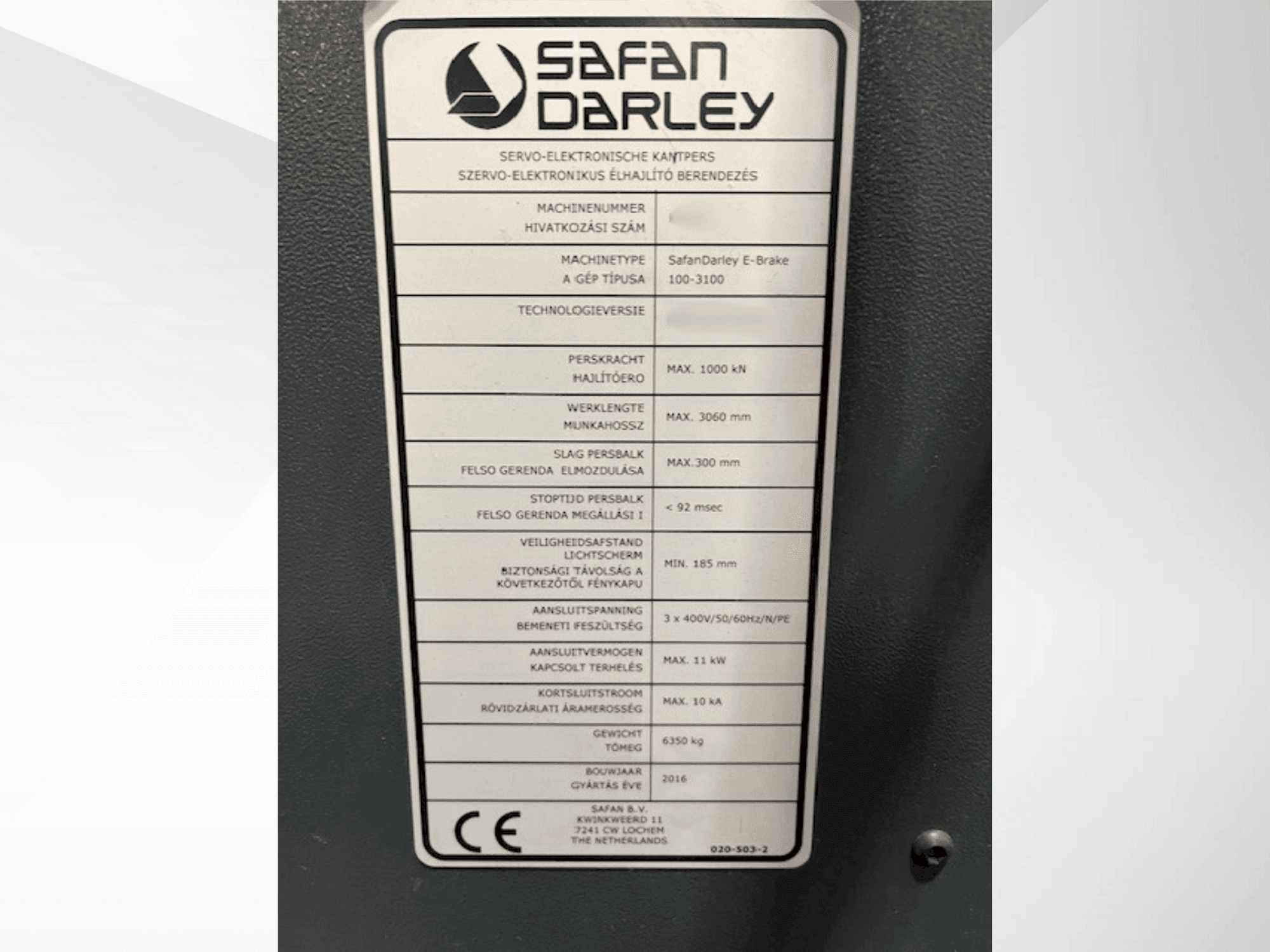 Koneen Safan E Brake 100 3100 etunäkymä