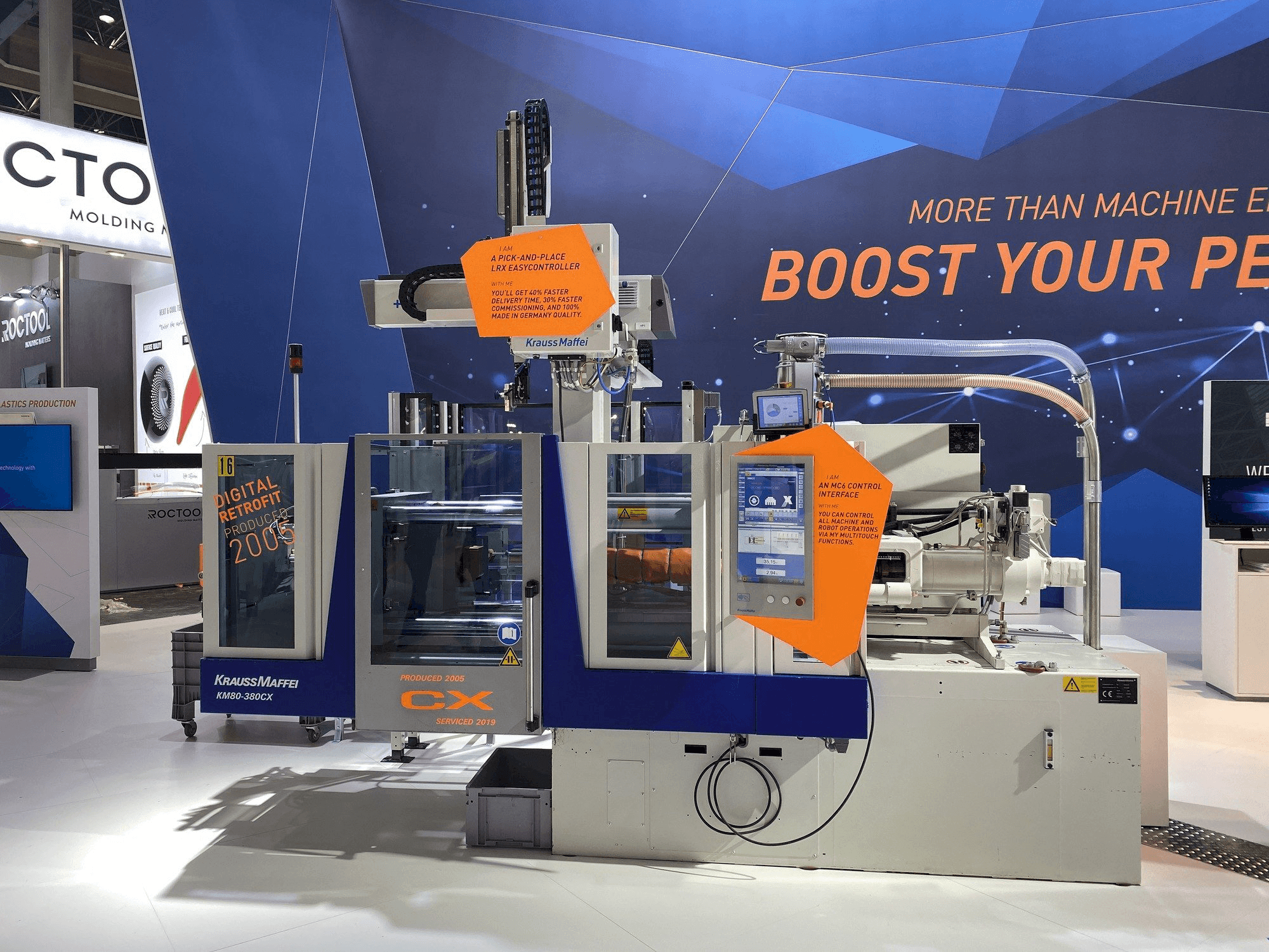 Koneen Krauss Maffei 80-380 CX + LRX easyControl 100 etunäkymä