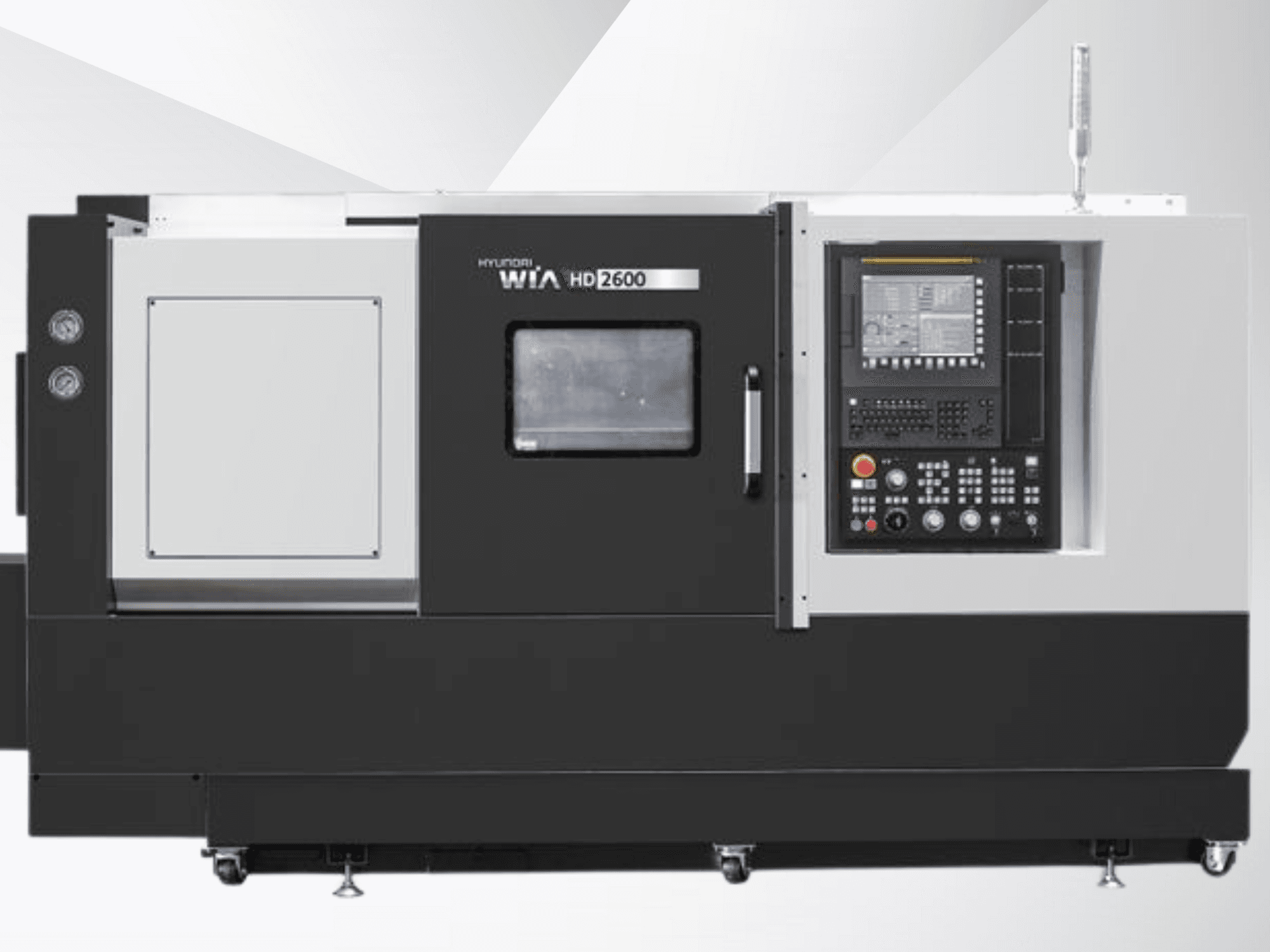 Hyundai WIA HD2600 CNC-sorvi, etukuva, jossa näkyy ohjauspaneeli painikkeineen, näyttö ja työkalulokero.